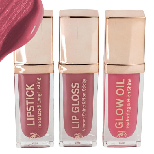 Lip Trio – Mauve Matte Lipstick + Gloss & Lip Oil | Smudge-Resistant Lipstick + Hydrating Lip Care with Jojoba & Vit-E | Non-Toxic, Vegan Gift Set for Soft Glam (Velvet Orchid)