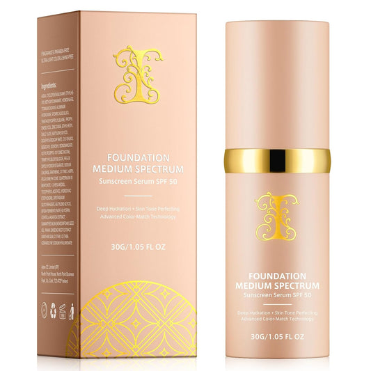 Foundation 4 in 1, Medium Spectrum with SPF 50+, Longwearing & Waterproof, Hydrating Color Changing Foundation, Non-Greasy,Long Lasting, Great for all skin types, 30ml