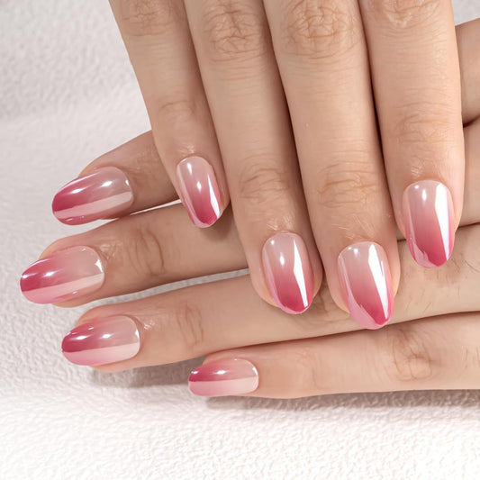 Curvlife Soft Gel Press On Nails Kit - 30pcs Full Cover False Gradient Red High-Shine Chrome Nail Tips Designs, Fake Nail with Nail Glue - Easy Application Nail Accessories for Women