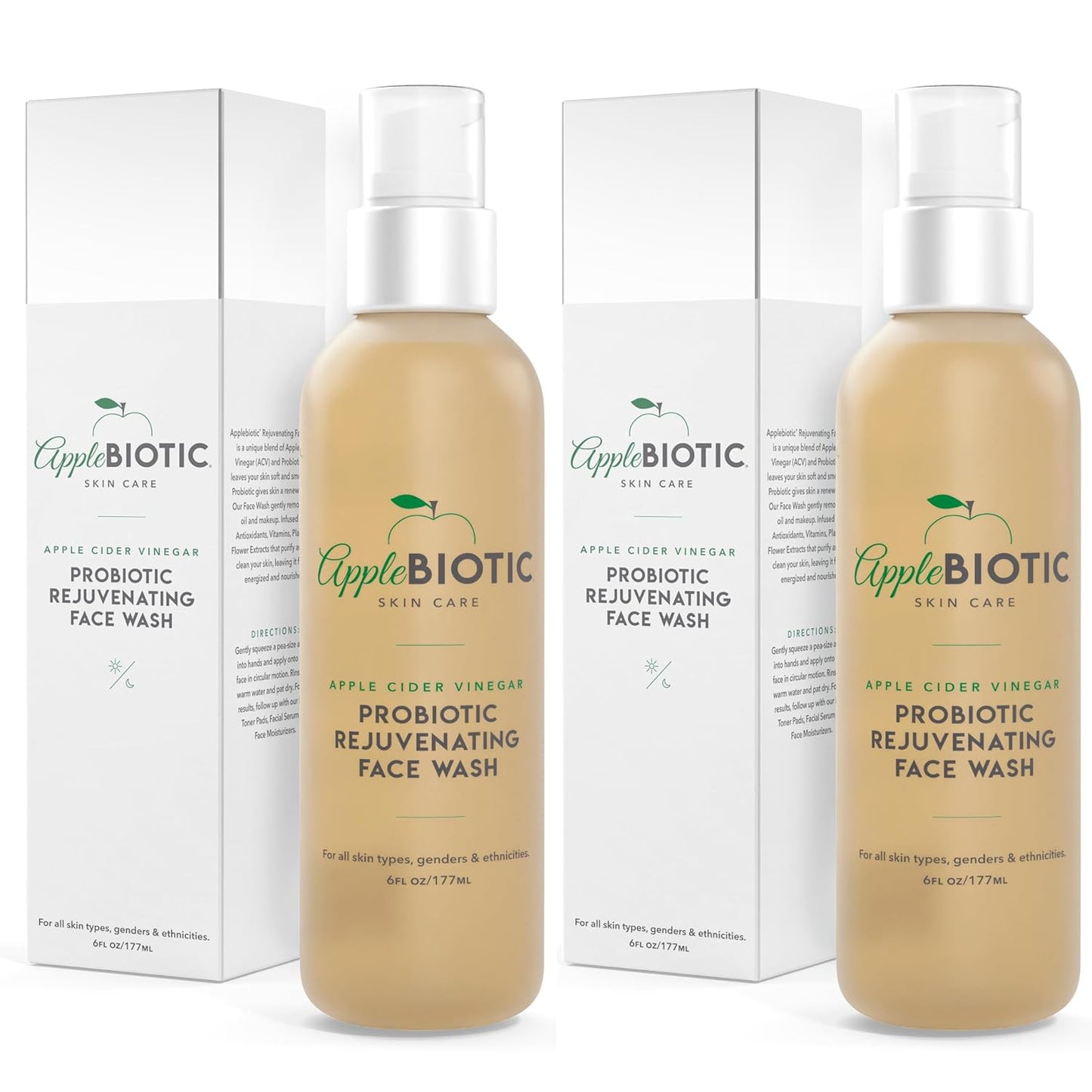 Apple Cider Vinegar Natural Face Wash 2 PK: Exfoliating Gel Foaming Facial Cleanser For Men, Women, Teens and All Skin Types. Cleanses Oily Skin, Calms Acne Breakouts and Removes Makeup, 6oz