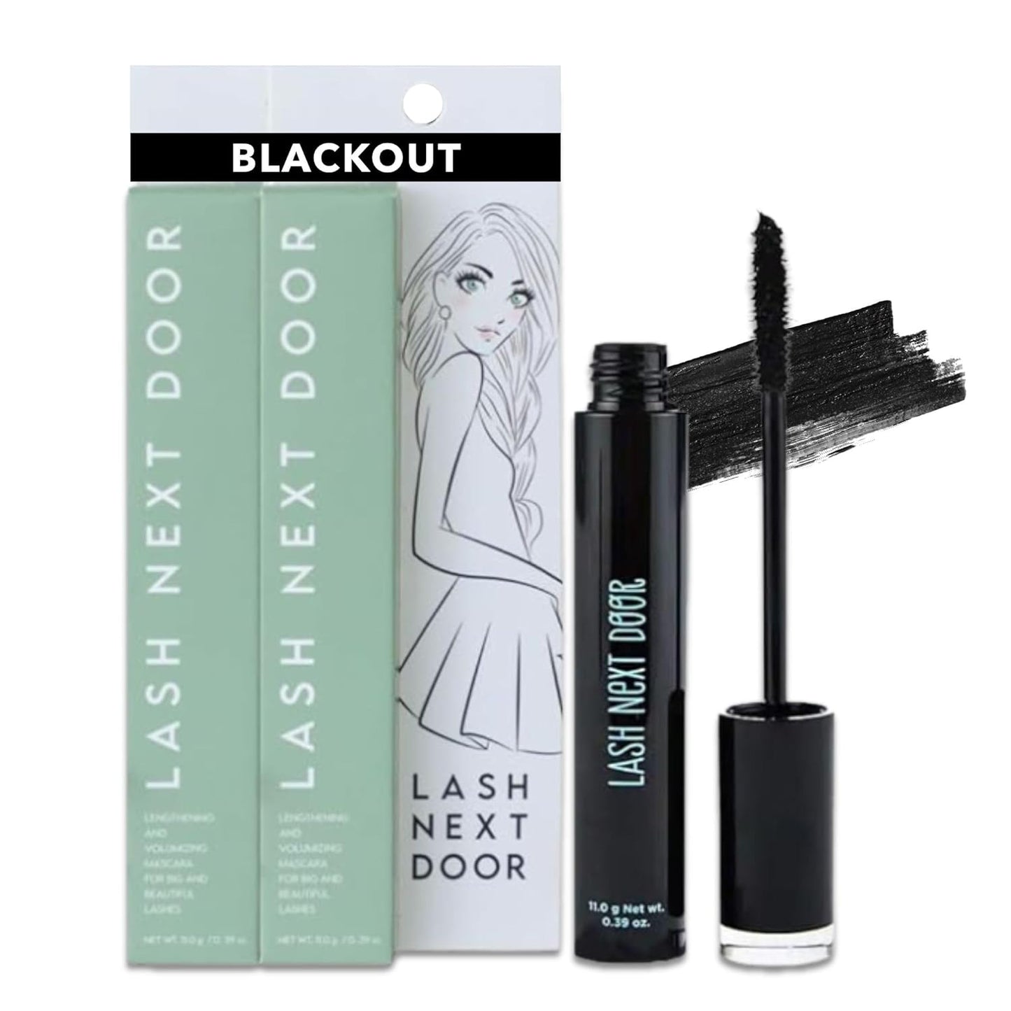Lash Next Door Water Resistant Mascara Black Volume and Length - No Clump Volumizing Mascara for Thickening and Lengthening - Smudge Proof Lashes by Brooklyn and Bailey (2 Pack)