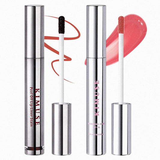 KIMUSE Lip Stain Peel Off & Lip Oli Set, Long Lasting Lip Liner Stain, Waterproof, Transfer-Proof, Hydrating Shine Lip Oil with Vitamin E & Jojoba Oil