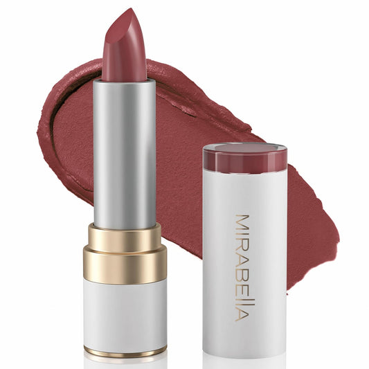 Mirabella Sealed with a Kiss Lipstick for Women - Smudge Proof Lip Stick, Long Lasting Satin Lipstick with No Bleed Hydrating Formula - Lanolin & Vitamin E Infused (Mulberry Mocha)