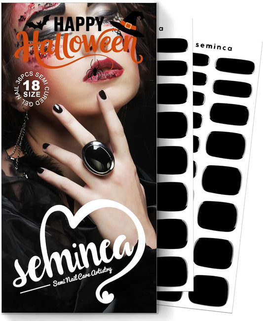 Semi Cured Gel Nail Strips-Gel Nail Stickers with UV Light Required Glossy Salon Look Fast-Easy Apply and Peel Off,Chip Free Manicure Kit,Works with Any UV/LED Lamps(Onyx)