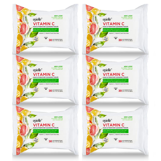 Epielle New Makeup Remover Cleansing Wipes Tissue - Cucumber 30 Count 6 Pack | Gentle for all Skin Types | Daily Facial Cleansing Towelettes | Removes Dirt, Oil, Makeup (Vitamin C)