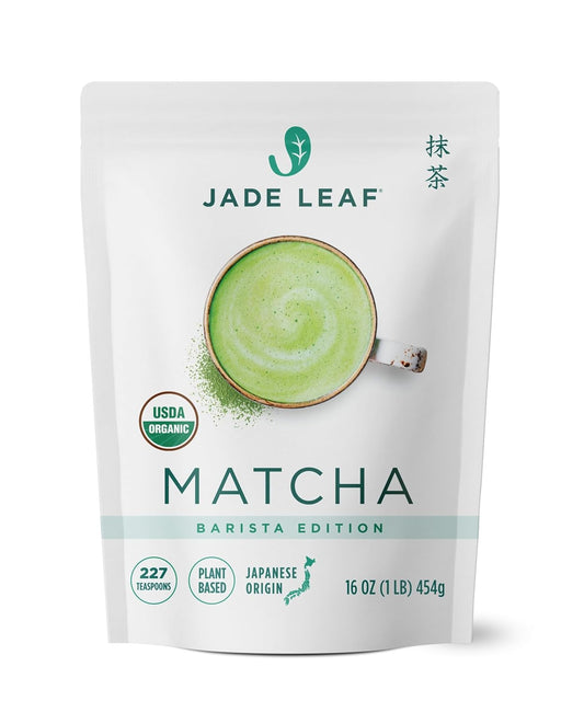 Jade Leaf Matcha Organic Ceremonial Grade Matcha Green Tea Powder - Authentic Japanese Origin - Barista Edition For Cafe Quality Tea & Lattes (1 Pound Bulk Pouch)