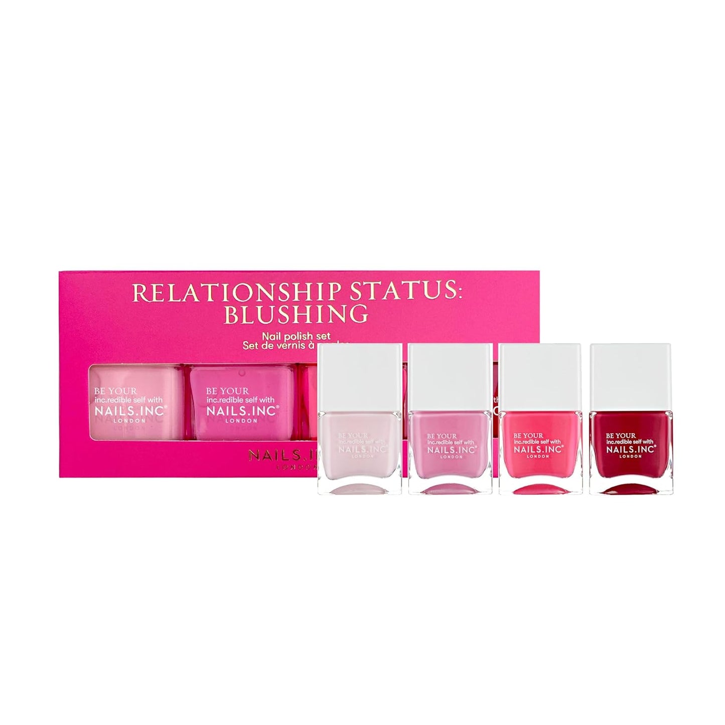 Nails Inc Relationship Status, Blushing Pink Nail Polish, Holiday Gift For Mom, Long Wearing, High Shine, Rouge, Neon Pink & Rich Berry, Full Coverage, Chip Resistant, Air Dry, Vegan, 4 Piece Set