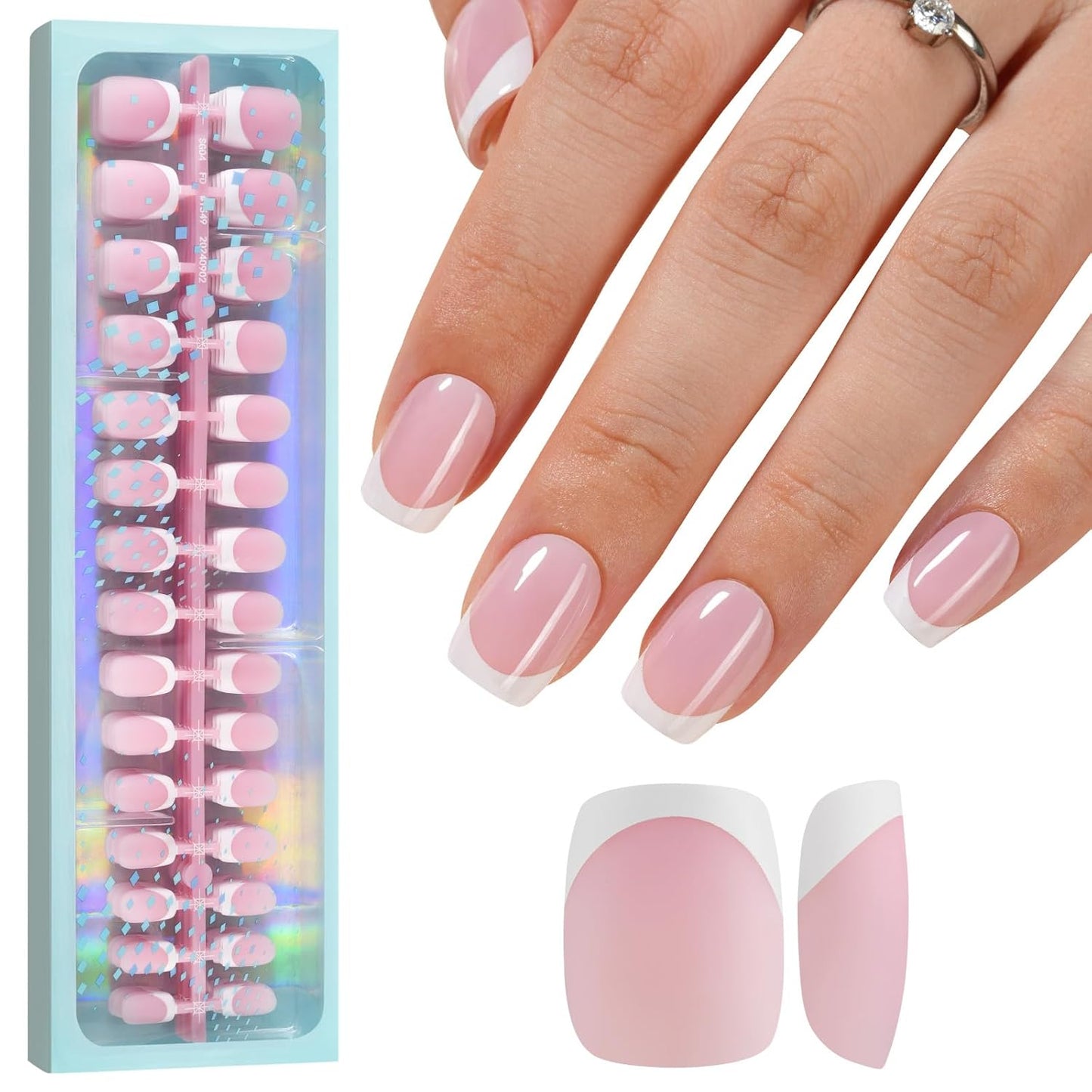 Vansiho French Gel Nail Tips, 150Pcs Short Round Soft Gel Nail Tips Pink, French Tips Press on Nails, Fake Nails for Nail Art DIY 15 Sizes