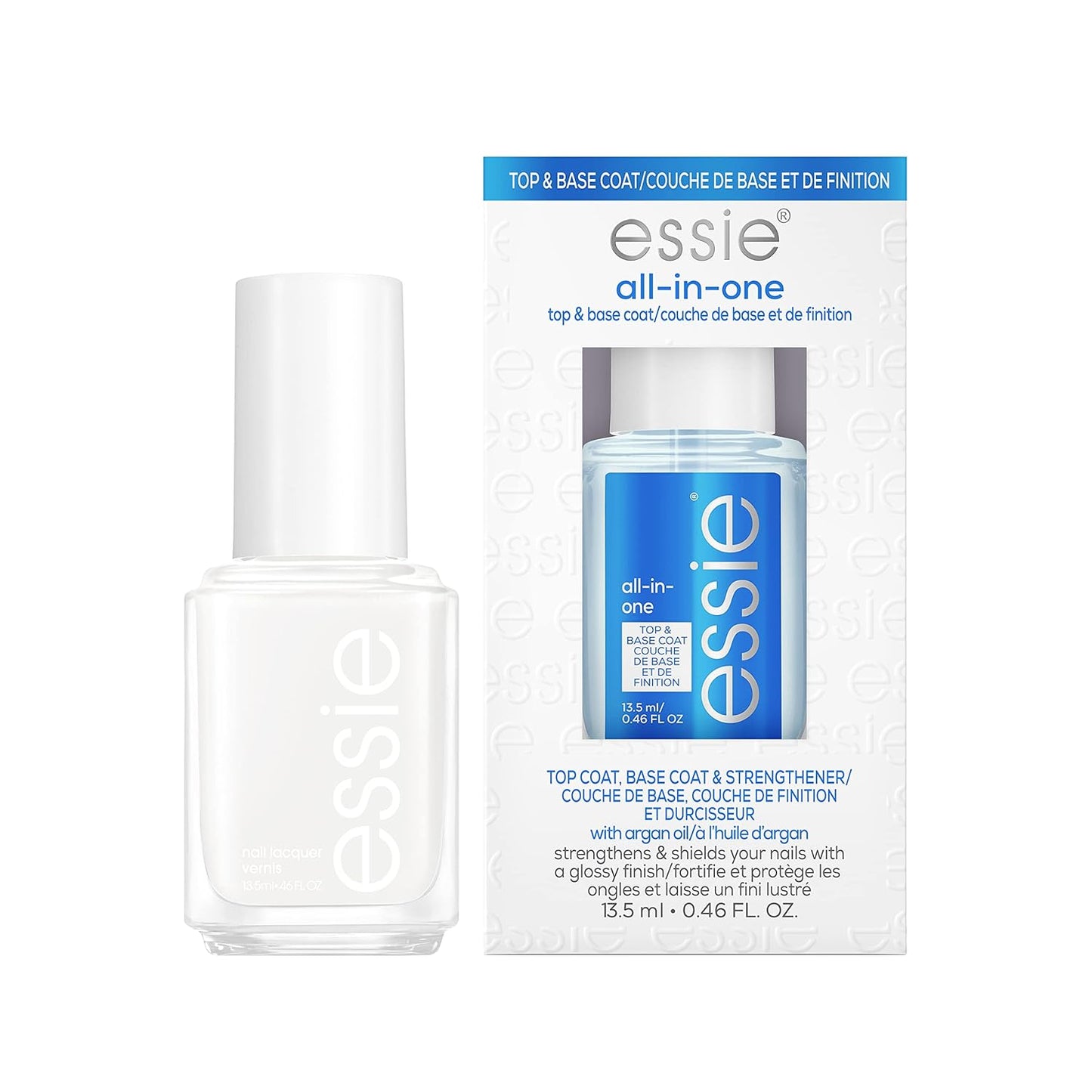Essie Nail Polish White Mani Kit, Blanc, White Nail Polish + All-In-One Base Coat + Top Coat + Strengthener, Gifts For Women And Men, 0.46 Fl Oz Each