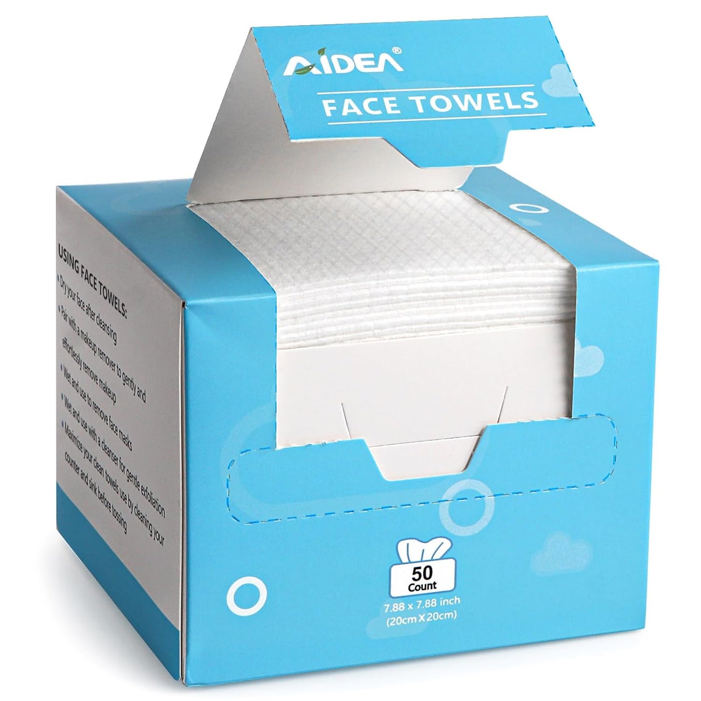AIDEA Face Towels Disposable-50Ct, Facial Cleansing Wipes for Sensitive Skin, Facial Towelettes for Makeup Removing, Nursing, Travel, Dry Wipes Face Cloths
