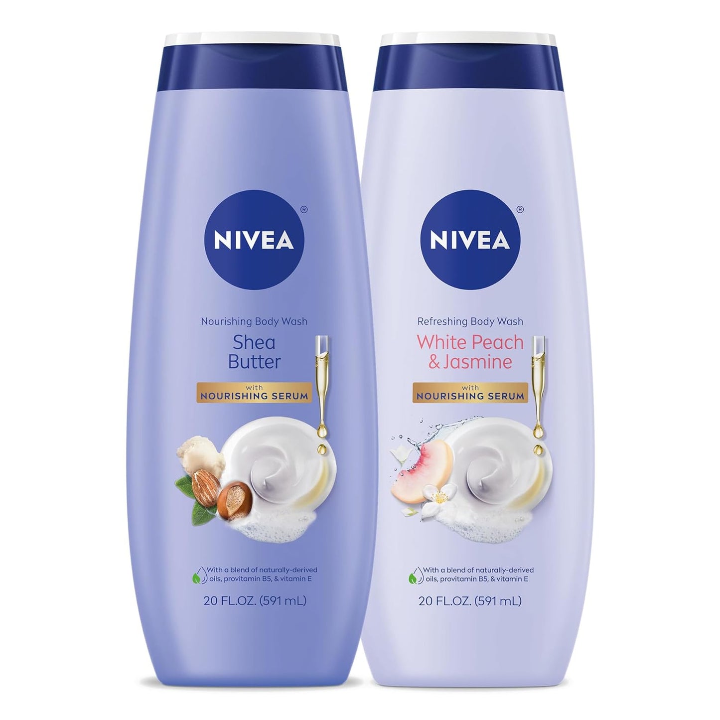 NIVEA Nourishing Shea Butter Body Wash, 20 Fl Oz Bottle Refreshing White Peach and Jasmine Scented Body Wash, 20 Fl Oz Bottle, Skin Care Set with Provitamin B5 and Vitamin E