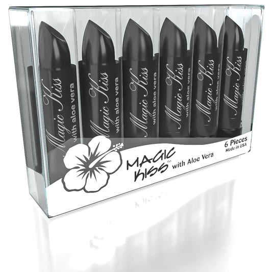 Magic Kiss Lipstick Set Aloe Vera Color Changing 6 Pack MADE IN USA (Black)