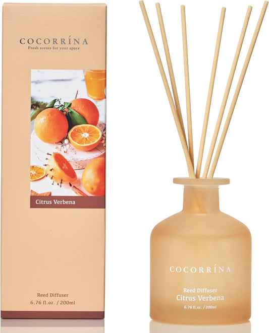 Cocorrína Reed Diffuser - Citrus Verbena 6.76oz Diffuser with Sticks Home Fragrance Essential Oil Reed Diffuser for Home Bedroom Bathroom Shelf Decor Office Decor (Summer Collection)