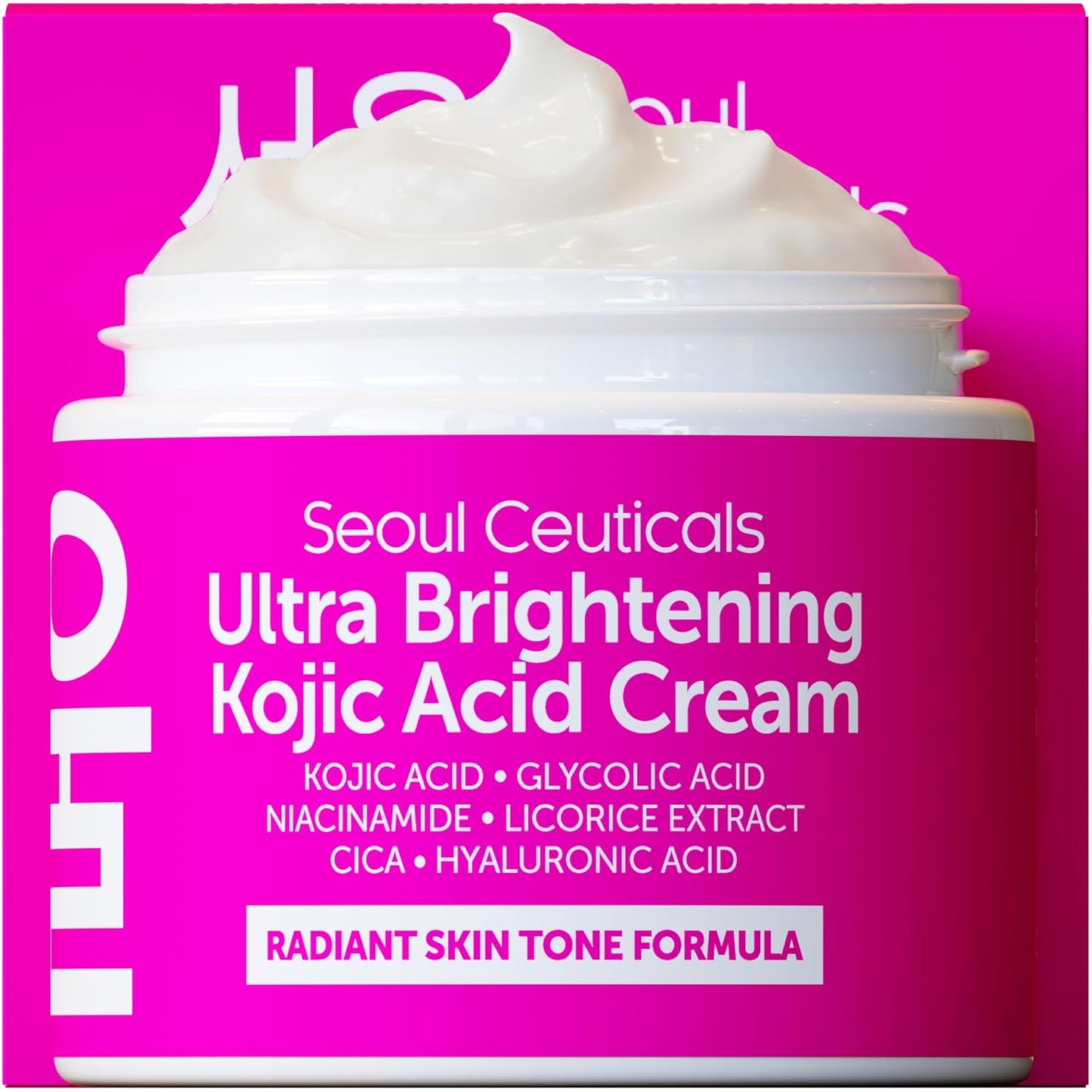 SeoulCeuticals Korean Kojic Acid Cream Dark Spot Remover + Glycolic Acid + Niacinamide + Cica + HA Moisturizer - Cruelty Free K Beauty Skincare 2oz