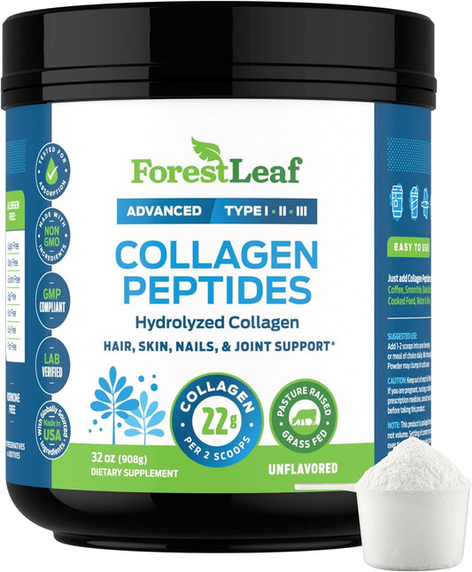 Collagen Peptides Powder Unflavored - Hydrolyzed Collagen Protein Powder Type 1, 2 & 3 - Grass Fed Keto Collagen Powder for Women & Men - Vital Hair, Skin, Nails, Joints, Recovery, 11g Per Serving