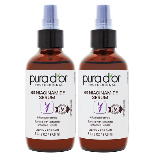 PURA D'OR B3 Niacinamide Advanced Facial Serum (3.3oz x2 = 6.6oz) Skin Care Formula with Retinol For Wrinkles, Hydration & Complexion - All Skin Types, Hypoallergenic - Women & Men