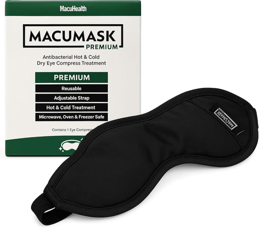 Macuhealth MacuMask - Moist Heat Eye Compress for Dry Eyes, Blepharitis, MGD & Digital Eye Strain, Adjustable Strap, SterilEyes Technology, Microwave & Freezer Safe, Hot or Cold Compress (Premium)