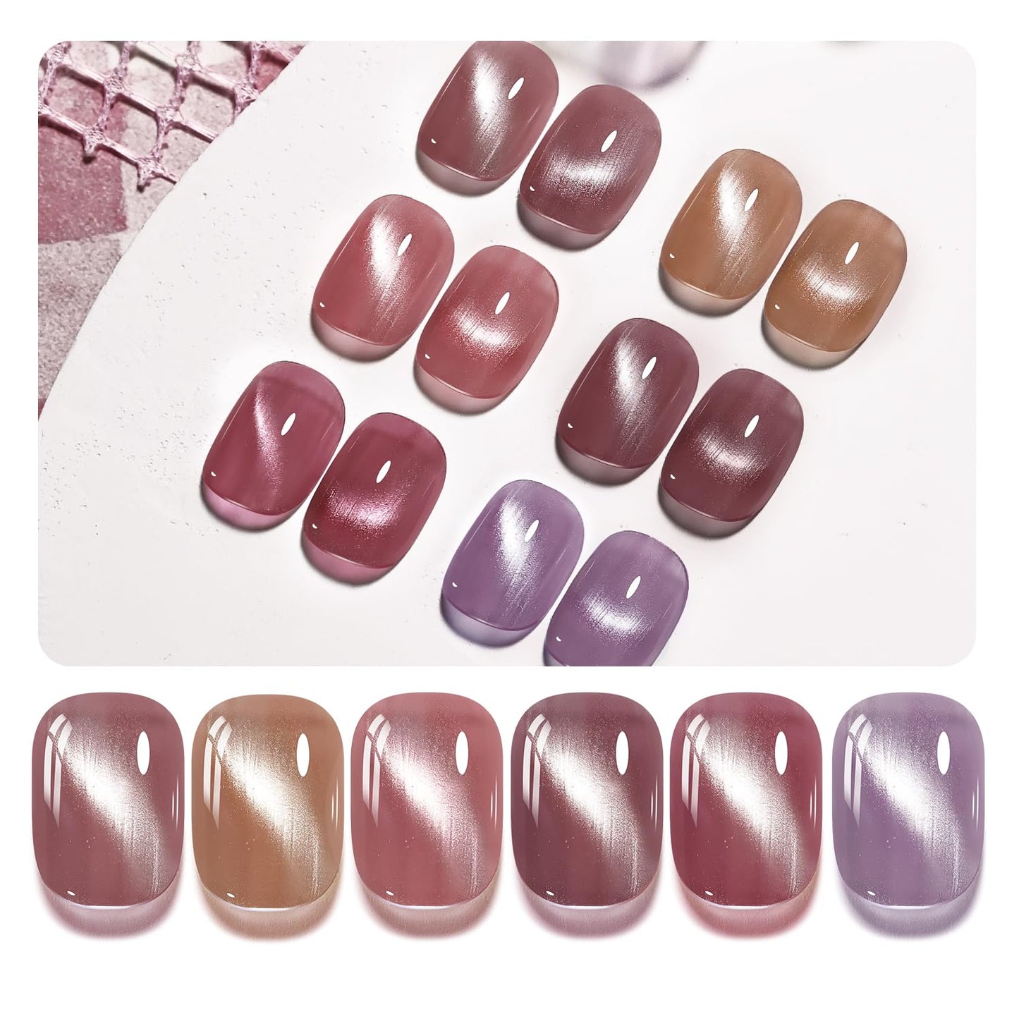 6 Colors 10ml Soft Mist Peach Gold Cat Eye Nail Polish with Magnet Stick Quick Dry Nail Polish for Women Salon DIY Nail Art