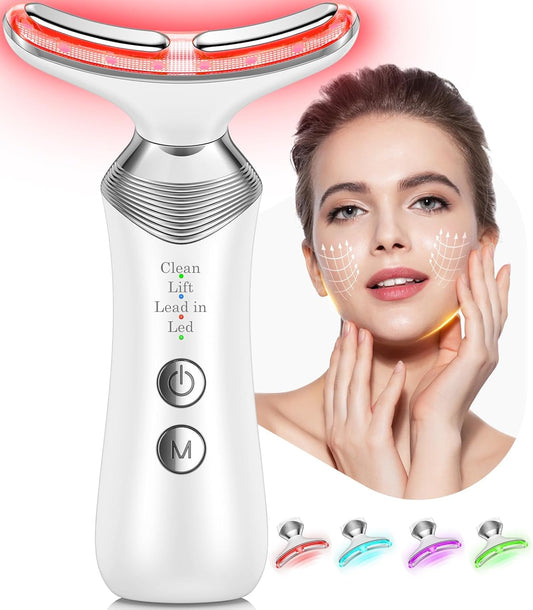 Face and Neck Massager, 7-in-1 Multifunctional Facial Massager Tool with 4 Modes, Portable Facial Skin Care Tools, Beauty Device for Home Travel