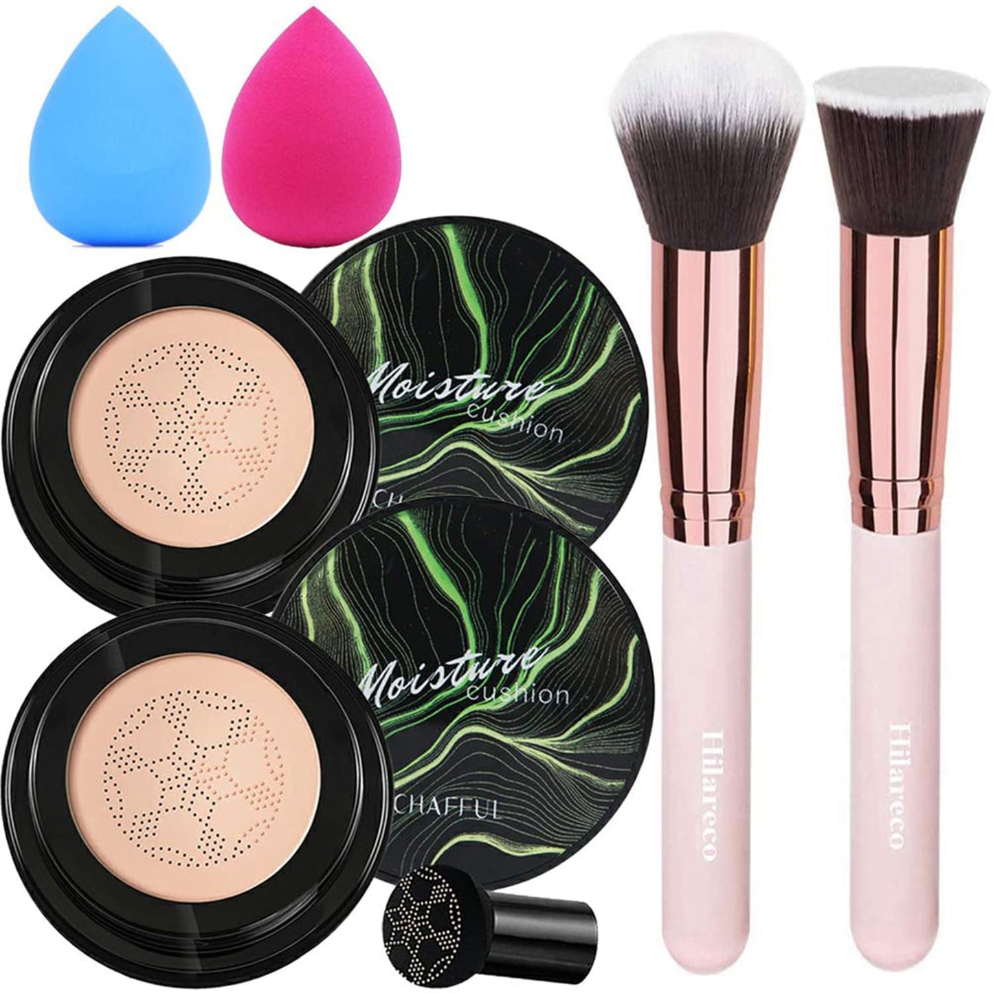 2 PCS Mushroom Head Air Cushion CC Cream Nature Foundation,Foundation Brush Powder Brush,Moisturizing Concealer, Bright Makeup Base Long Lasting (#02 Natural+#03 Warm Nude)