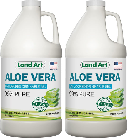 Organic Aloe Vera Drinkable Gel for Heartburn & Acid Reflux Relief - 99.7% Pure - Cold-Processed - Improves Digestive Health - Soothing and Natural - Vegan & Gluten-Free - 64 fl oz (Pack of 2)