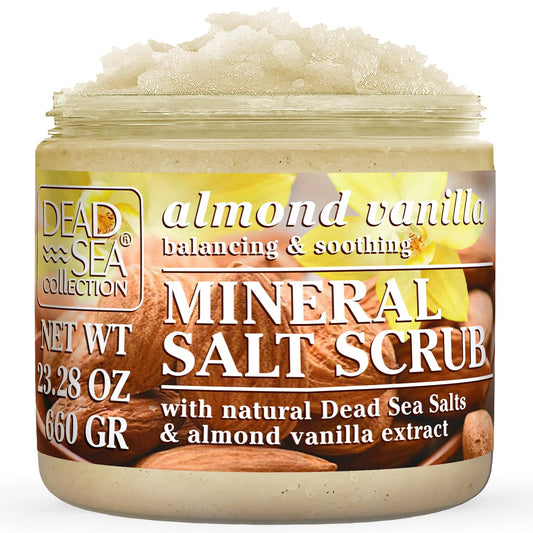 Dead Sea Collection Almond Vanilla Salt Scrub – Exfoliating Body Scrub for Women – Moisturizing and Nourishing Skin – with Pure Oils and Dead Sea Minerals (23.28 Oz)