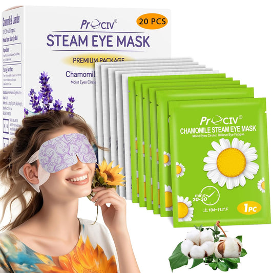 ProCIV 20 Packs Steam Eye Masks, Warming Eye Masks for Dark Circles, Disposable Self-heating Hot Eye Mask Soothing Headache, Dry Eyes, Heating Eye Mask for Stress Eye Fatigue Relief