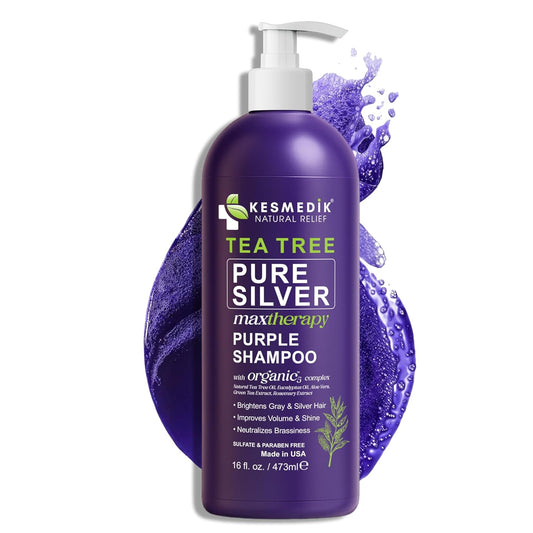 Professional Purple Shampoo with Tea Tree Oil for Silver & Gray Hair, Anti-Brass Toner, Neutralizes Yellow Tones, Revitalizes Color & Relieves Itchy Scalp,16 fl oz