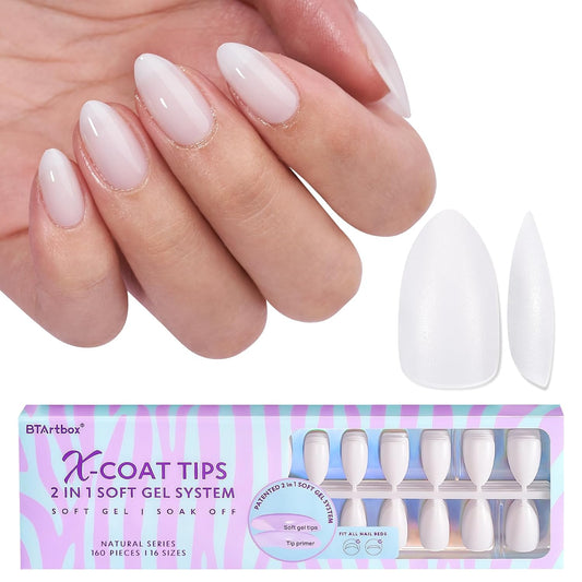 BTArtboxnails Almond Gel Nail Tips Short - Pre Colored Milky White Soft Gel Nail Tips, Milky White Press on Nails, Natural XCOATTIPS