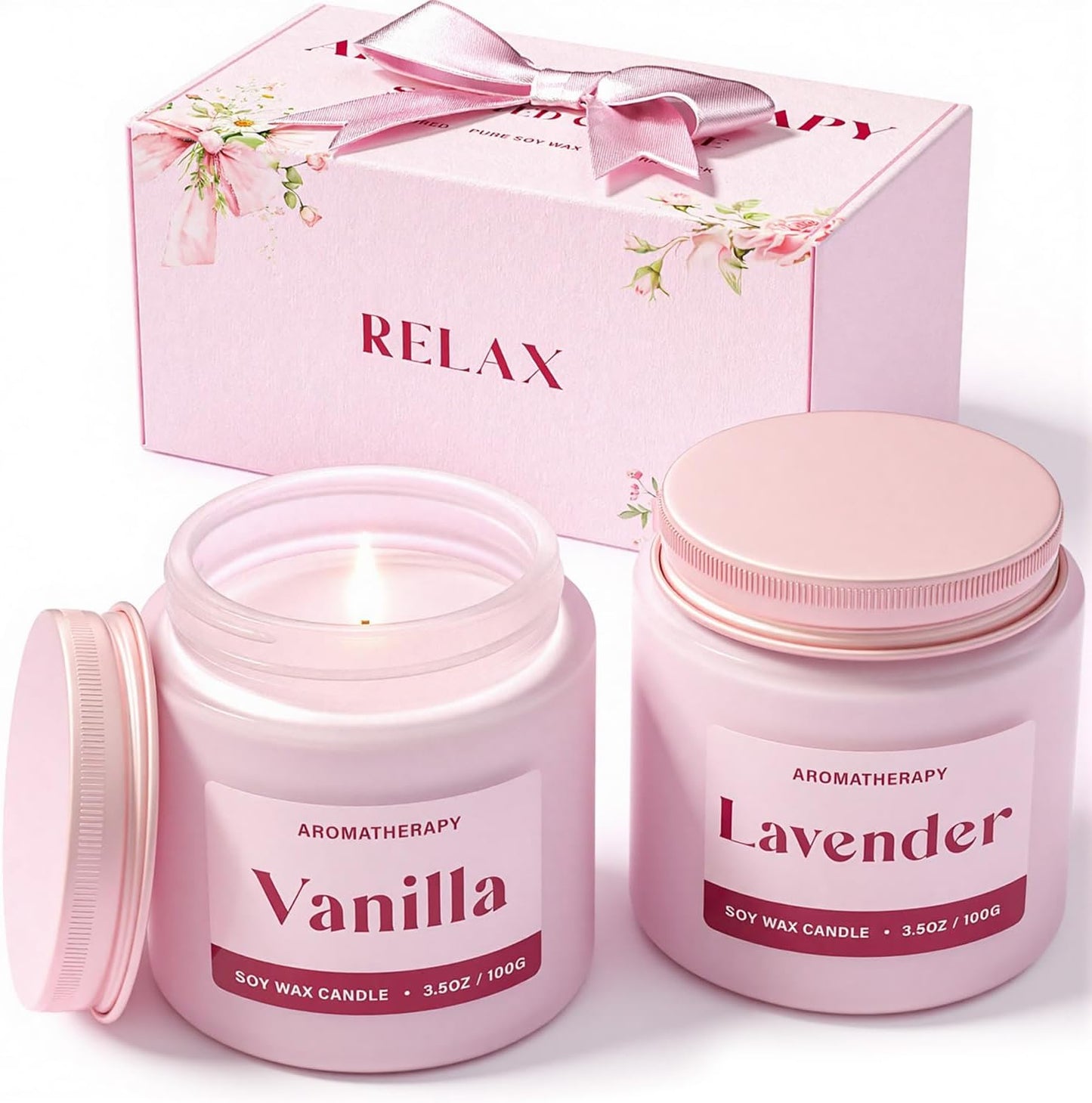 Scented Candles for Women, Soy Candles for Home Scented, Candle Gift Set with Lavender & Vanilla Scents, 2 Pack Aromatherapy Candle for Relaxing, Stress Relief & Home Decor