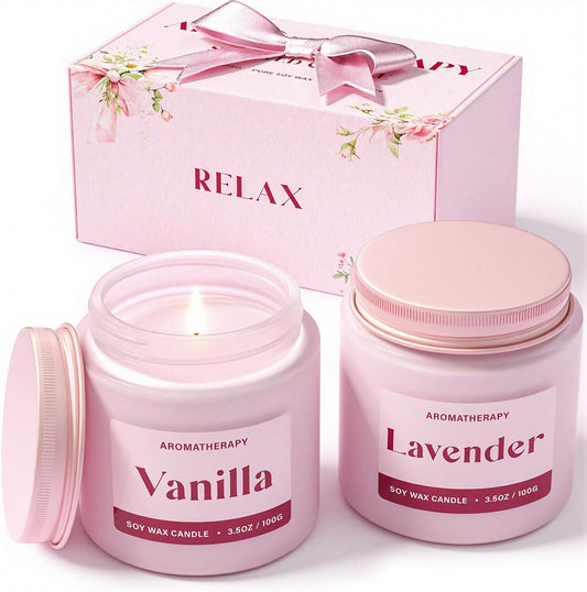 Scented Candles for Women, Soy Candles for Home Scented, Candle Gift Set with Lavender & Vanilla Scents, 2 Pack Aromatherapy Candle for Relaxing, Stress Relief & Home Decor