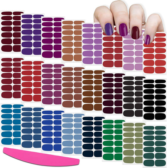 SILPECWEE 24 Sheets Solid Color Nail Wraps for Women Stick on Nail Polish Strips Self Adhesive Nail Polish Stickers Gel Nail Strips for Nail Art Fingernail Manicure Sticker with 1pc Nail File