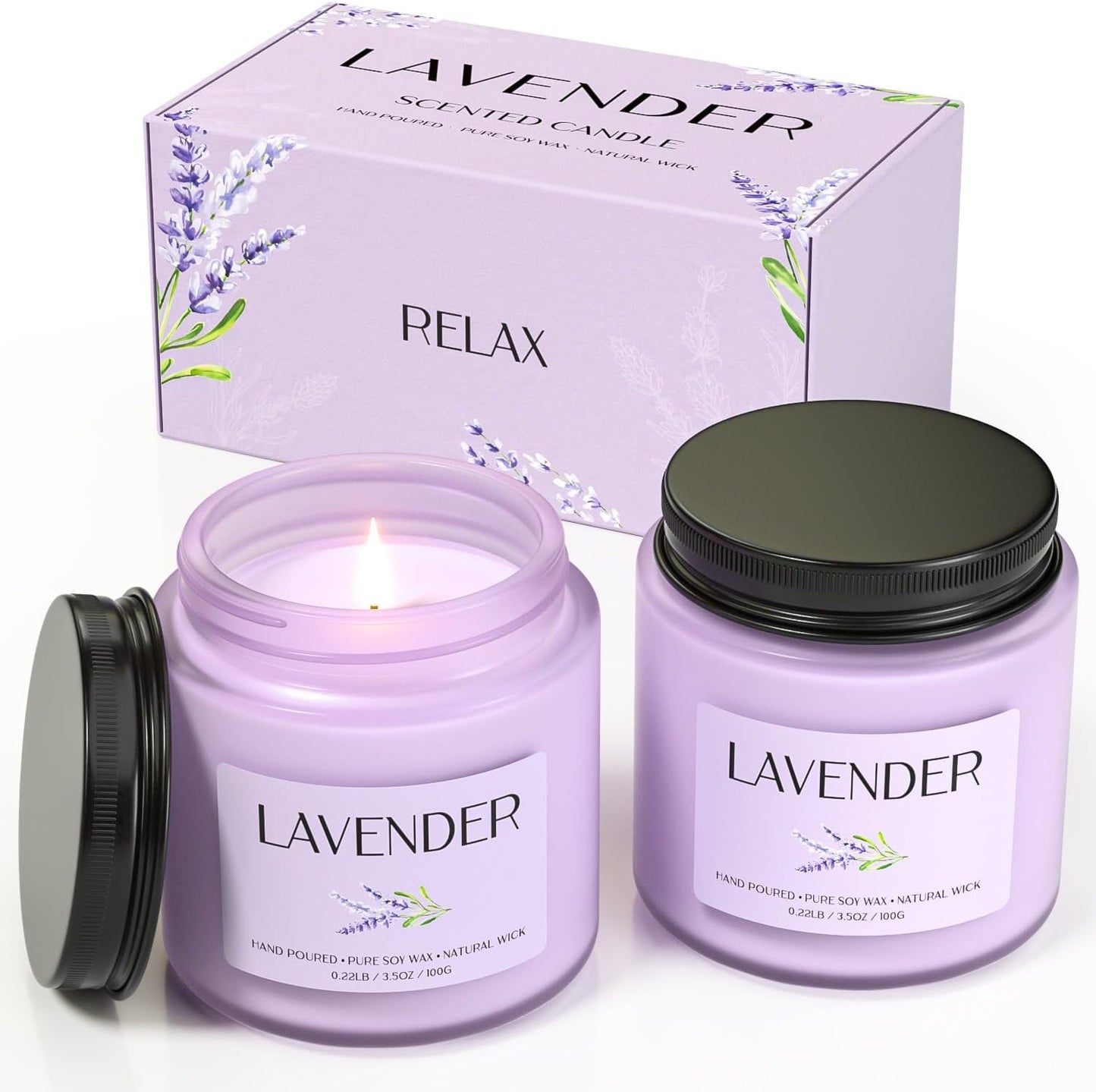 Lavender Candle, Soy Candles for Women, Soy Candles for Home Scented, 2 Pack Aromatherapy Candle Gift Set for Relaxing, Stress Relief & Home Decor
