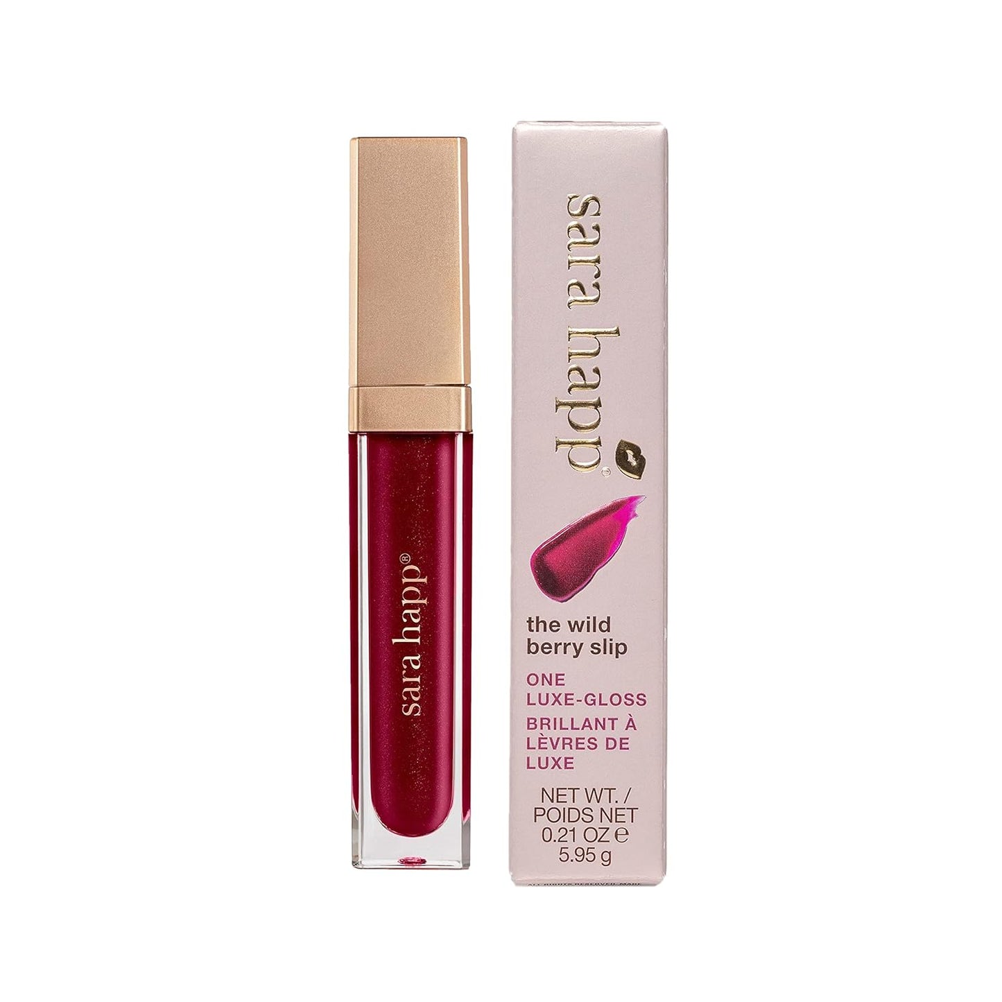 Sara Happ Wild Berry Slip Luxe Gloss with Subtle Shimmer - High-Impact Shine & Long-Lasting Wear, Nourish, Hydrate, and Heal Your Lips, 0.21 fl. oz.