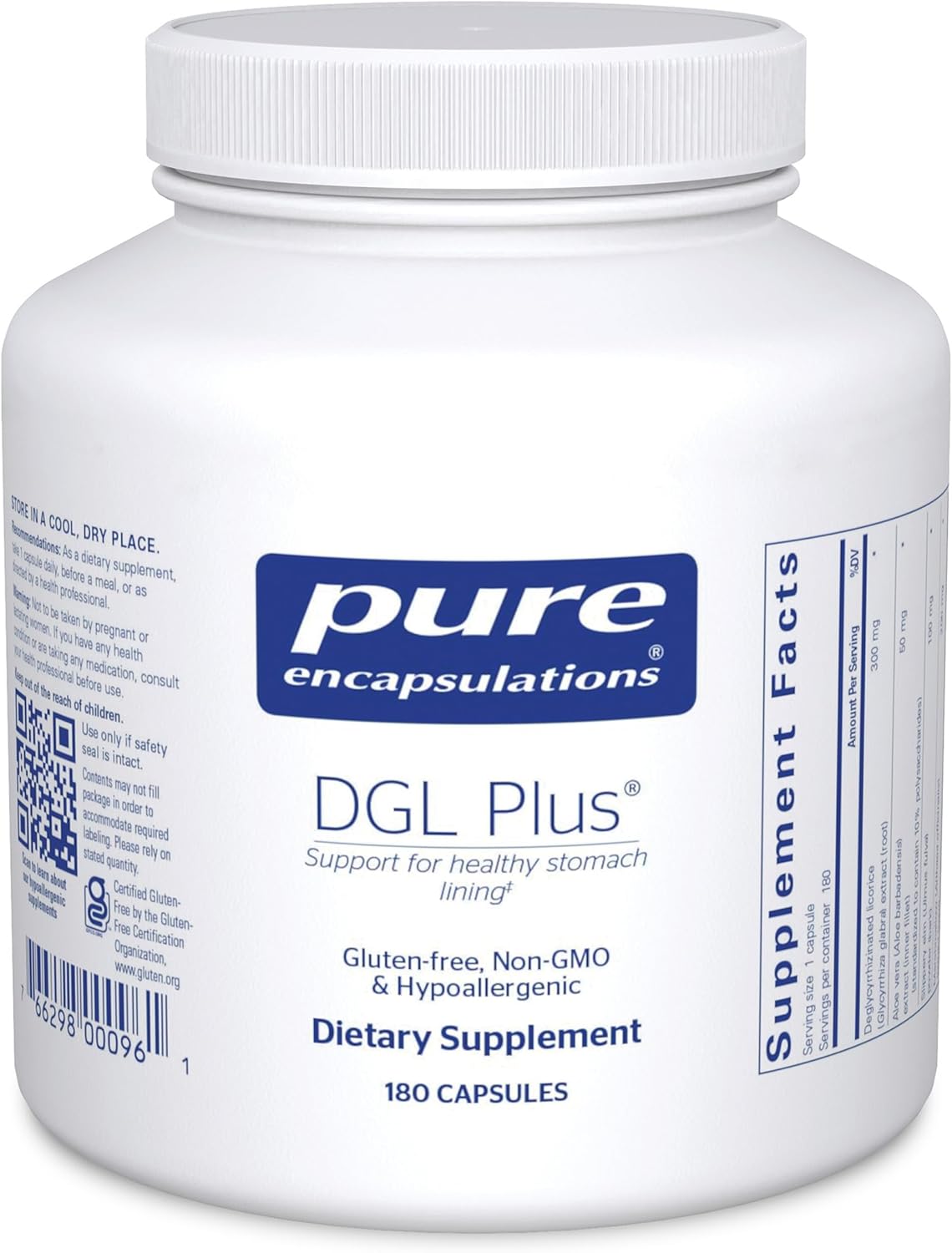 Pure Encapsulations DGL Plus - Gut Health Supplements for Men & Women - with Marshmallow Root, Aloe Vera Extract & Slippery Elm Bark - Non-GMO & Vegan - 180 Capsules