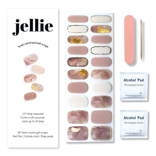 Semi-Cured Gel Nail Strips – 20 Extra-Long Nail Wraps in 10 Sizes – Real Gel Polish Stickers for DIY Manicure at Home – UV/LED Lamp Required – Long-Lasting, Easy to Apply, No Nail Damage