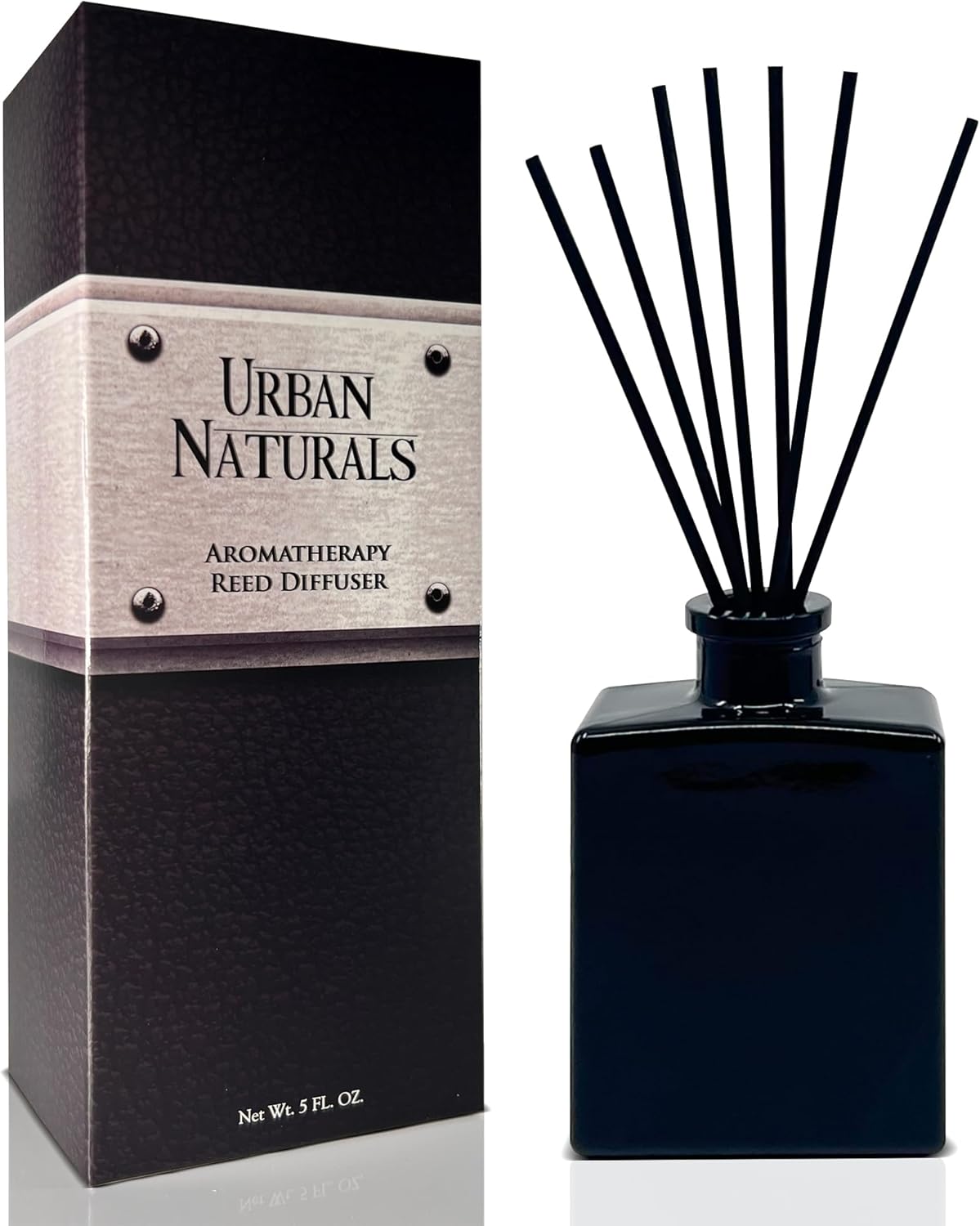 Urban Naturals Oud & Citrus Reed Diffuser Set – Made with Essential Oils – Citrus, Oud, Cedar, Amber & Wood Notes – 5 Ounce Sleek Black Rectangular Refillable Glass Bottle – Made in The USA