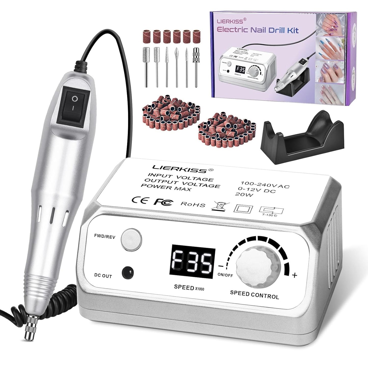 Professional Nail Drill 35000RPM Drill Nail Electric Nail File Dril Nails with 100pcs Sanding Bands and Nail Drill Bits for Acrylic, Gel Nail Manicure & Pedicure