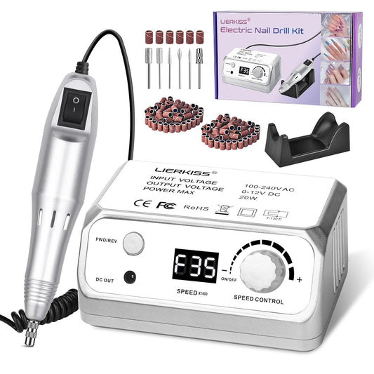 Professional Nail Drill 35000RPM Drill Nail Electric Nail File Dril Nails with 100pcs Sanding Bands and Nail Drill Bits for Acrylic, Gel Nail Manicure & Pedicure