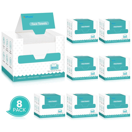Face Towels, 400 Count Disposable Face Towelette for Washing Face, Skincare, Ultra Soft Facial Towel for Sensitive Skin, Lint-free Makeup Remover Dry Wipes - 8 Box