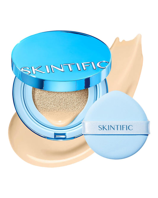 Velvet Matte Cushion Foundation Blue Ultra Cover Powder Foundation, 12h Oil-Control, Lightweight, Long-Lasting, Waterproof Korean Cushion Makeup (01W Warm Vanilla)