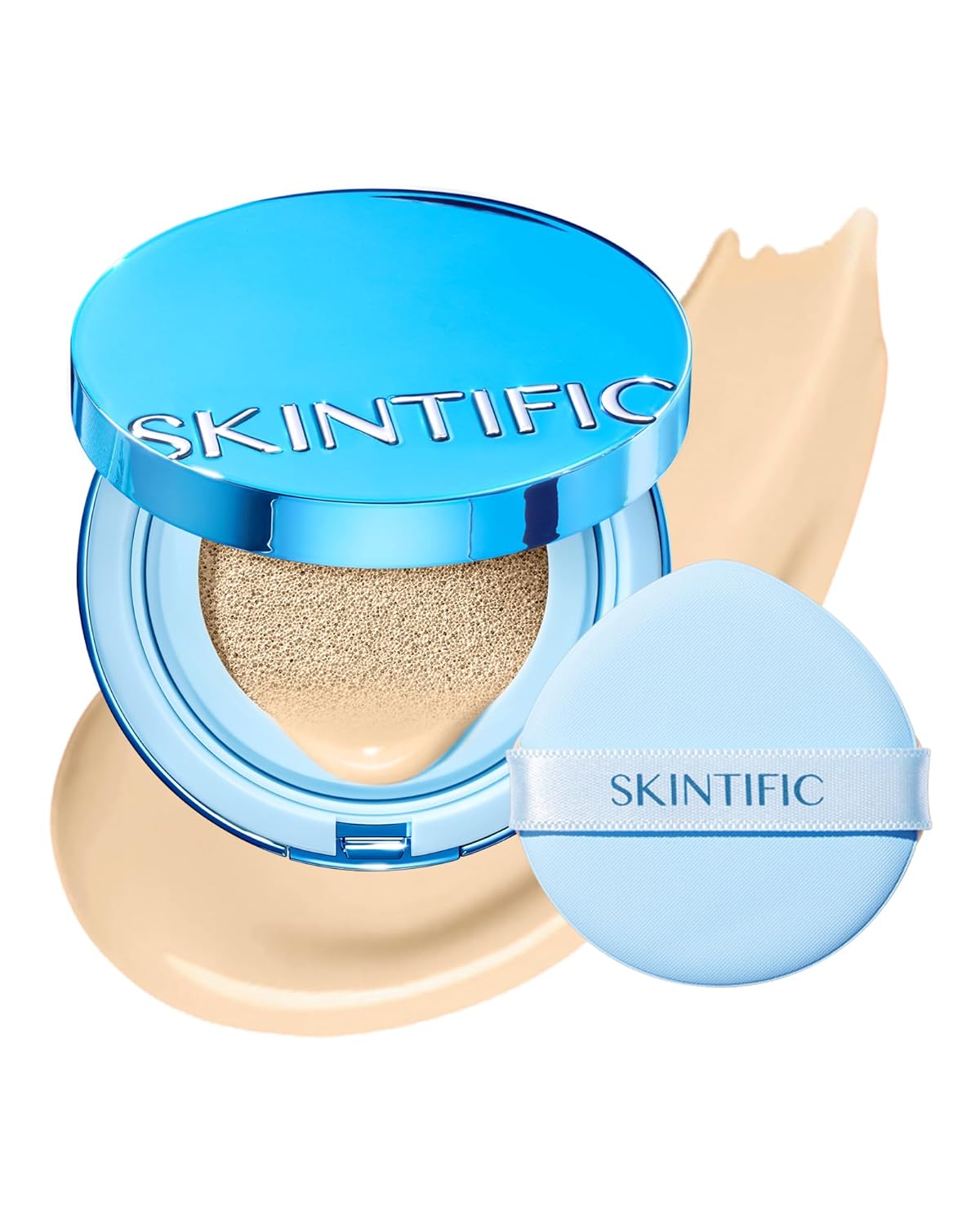 Velvet Matte Cushion Foundation Blue Ultra Cover Powder Foundation, 12h Oil-Control, Lightweight, Long-Lasting, Waterproof Korean Cushion Makeup (01W Warm Vanilla)