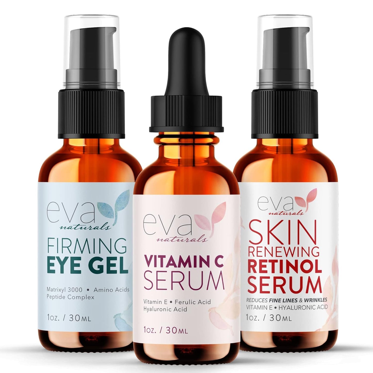 Eva Naturals Facelift in a Bottle Serum Set – Vitamin C, Retinol & Eye Gel for Face & Eyelid – Firming Wrinkle Moisturizer Kit – Dark Circle, Eye Bag & Neck Care – Anti Wrinkle Skin Care for Women