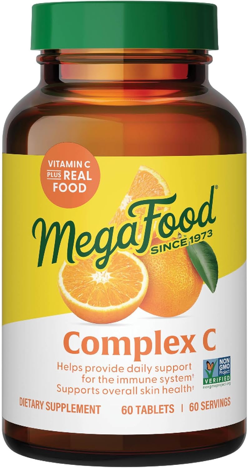 MegaFood Complex C - Vegan Immune Support Supplement with Vitamin C 250 mg, Made with Real Food Including Orange, Cranberry & Brown Rice, Gluten-Free, Kosher - 60 Tablets, 60 Servings