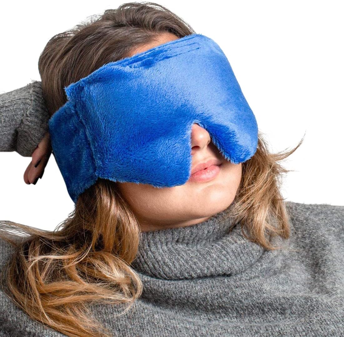 Huggaroo Microwavable Heated/Iced Eyes Sleep Mask. Perfect for Migraines, Headache, Stress, Dry Eyes, Sinus Pressure Relief and Relaxation- Blue