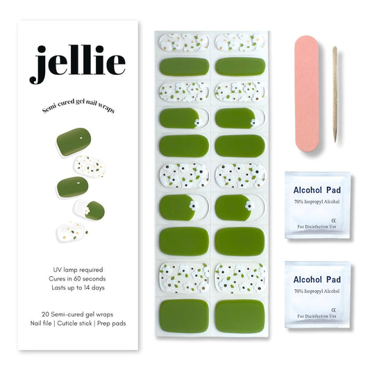 Semi-Cured Gel Nail Strips – 20 Extra-Long Nail Wraps in 10 Sizes – Real Gel Polish Stickers for DIY Manicure at Home – UV/LED Lamp Required – Long-Lasting, Easy to Apply, No Nail Damage