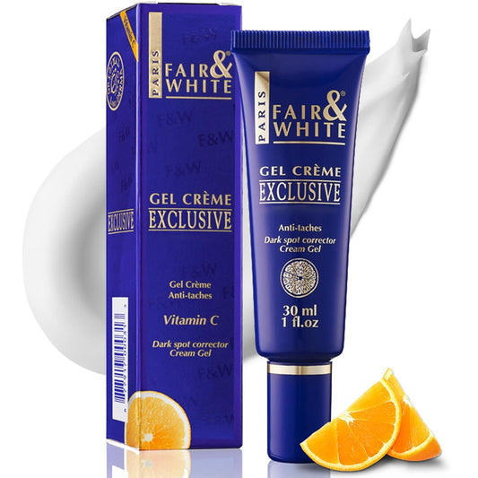 Fair and White Exclusive, Brightening Gel Cream - 30 ml / 1 Fl oz - Deeply Moisturizes, Formulated to Fade Dark Spots with Vitamin C, Glycerin & Castor Oil