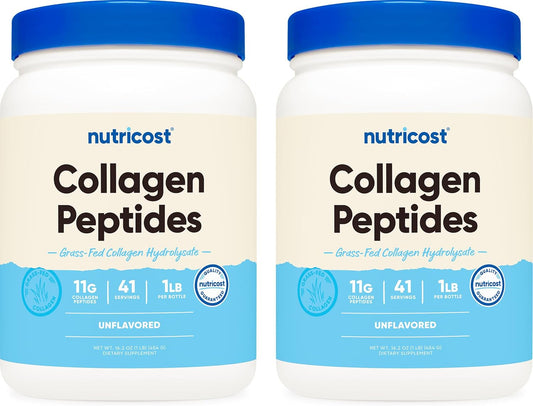 Nutricost Pure Collagen Hydrolysate (Bovine) Powder (2 Pack) - Grass Fed Bovine Collagen, 1LB Per Bottle