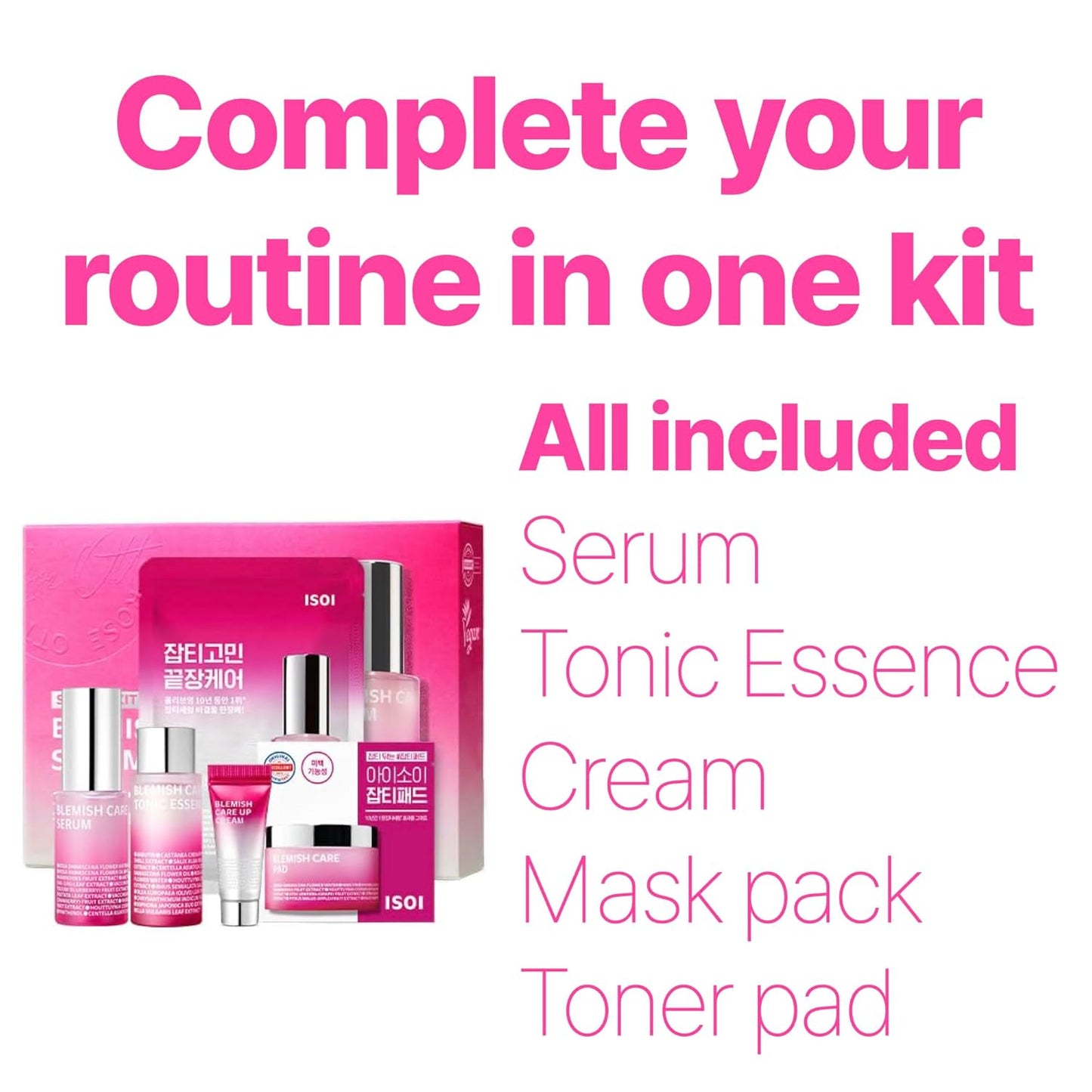 ISOI Blemish Care Up Serum Gift Set, Korean Skin Care Set for Hydration & Radiance – Full Size or 5-Step Travel Kit Options (5-Step Special Kit (1.77 fl. oz))