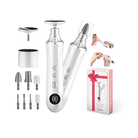 Electric Foot Callus Remover and Nail Drill 2 in 1 Rechargeable Foot File 15 Adjustable Speed Foot Scrubber with 25 Pcs Sandpaper Discs Pedicure Tool for Dead Skin Cracked Feet (Silver)